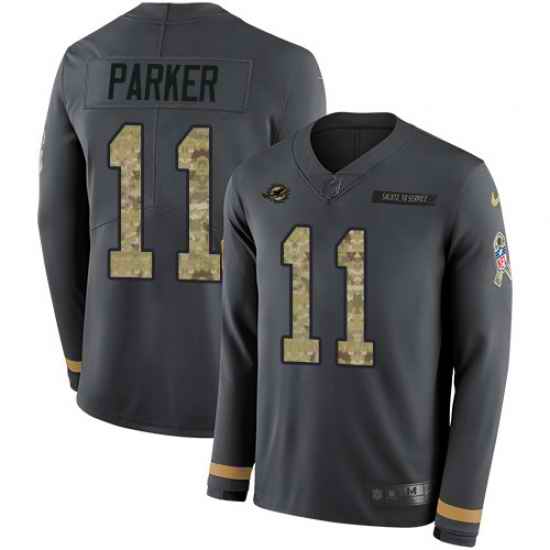 Nike Dolphins 11 DeVante Parker Anthracite Salute to Service Men s Stitched NFL Limited Therma Long Sleeve Jersey